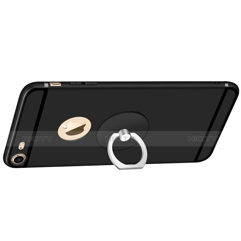 Funda Silicona Ultrafina Goma con Anillo de dedo Soporte para Apple iPhone 6 Negro