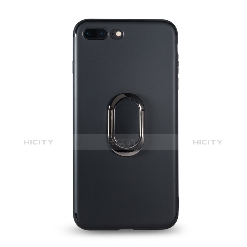 Funda Silicona Ultrafina Goma con Anillo de dedo Soporte para Apple iPhone 7 Plus Negro