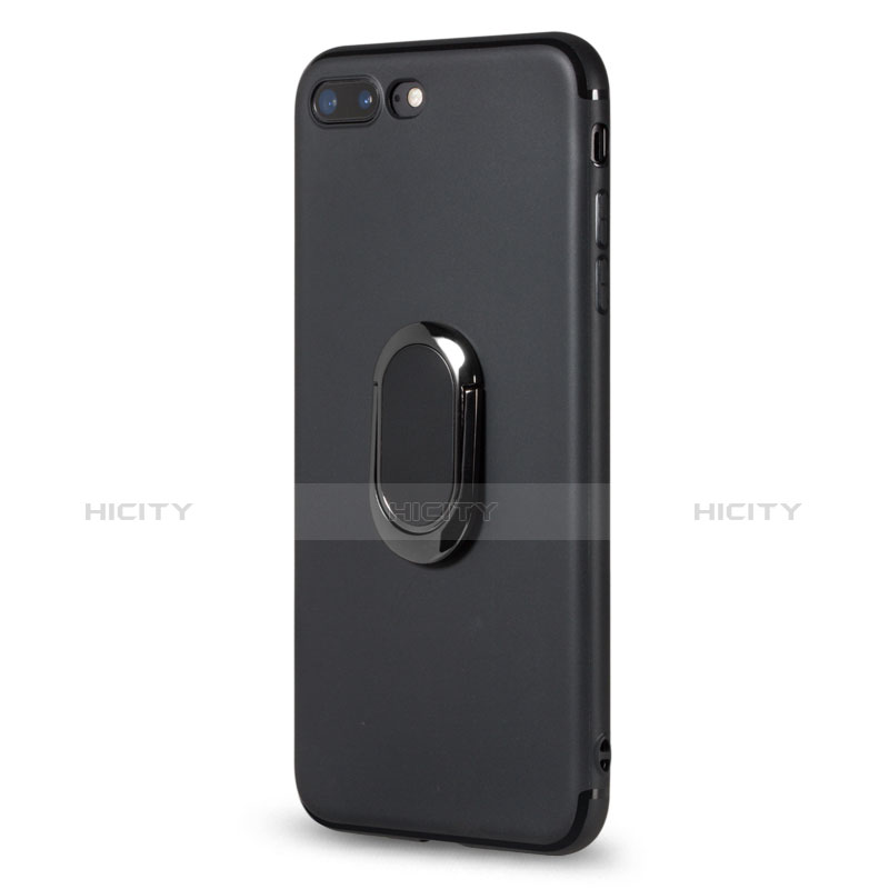 Funda Silicona Ultrafina Goma con Anillo de dedo Soporte para Apple iPhone 7 Plus Negro