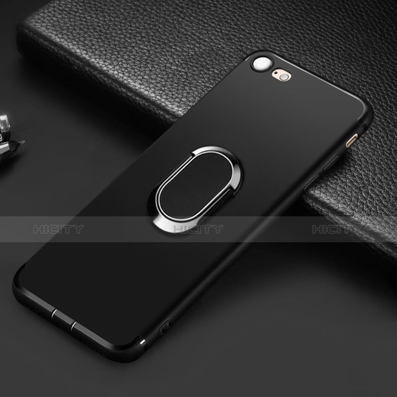 Funda Silicona Ultrafina Goma con Anillo de dedo Soporte para Apple iPhone 8 Negro