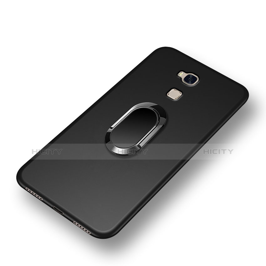 Funda Silicona Ultrafina Goma con Anillo de dedo Soporte para Huawei GR5 Negro