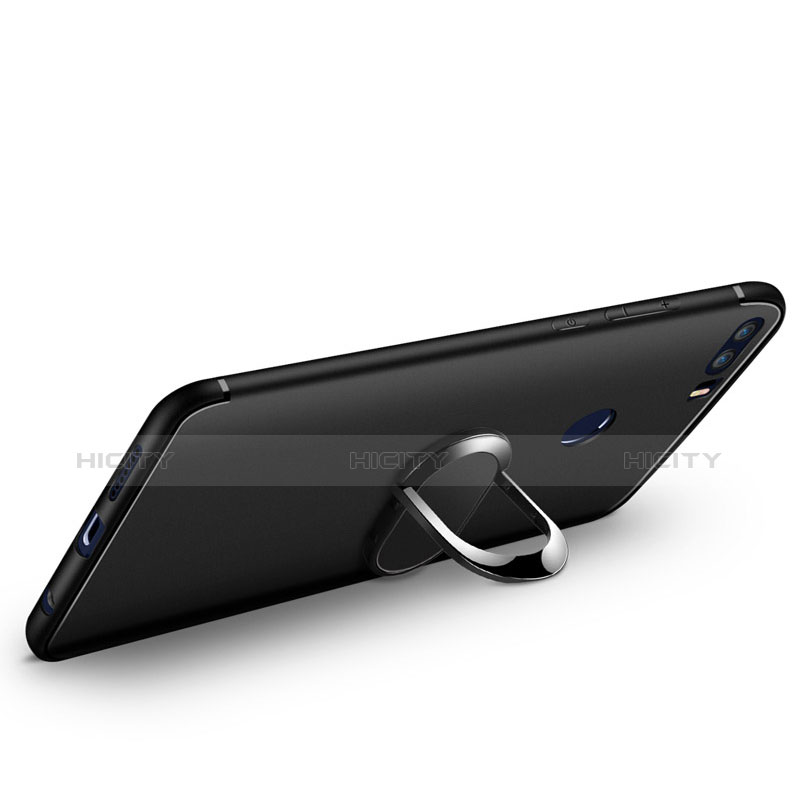 Funda Silicona Ultrafina Goma con Anillo de dedo Soporte para Huawei Honor 8 Negro