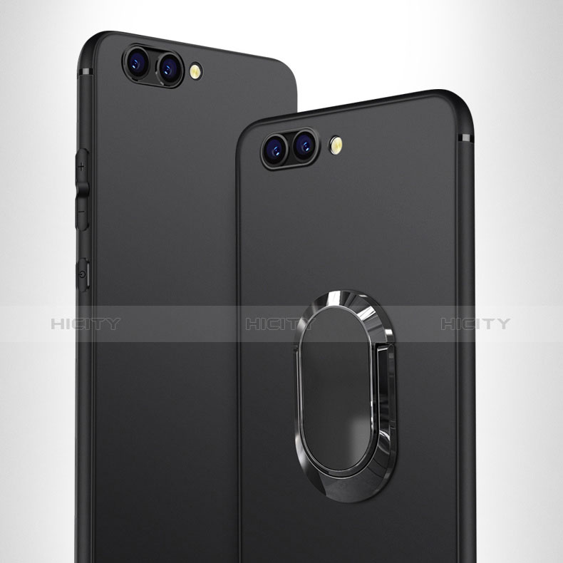 Funda Silicona Ultrafina Goma con Anillo de dedo Soporte para Huawei Honor View 10 Negro