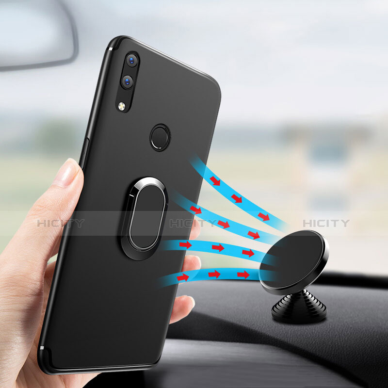 Funda Silicona Ultrafina Goma con Anillo de dedo Soporte para Huawei Nova 3e Negro