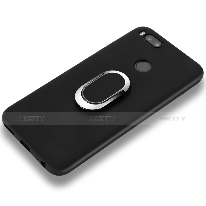 Funda Silicona Ultrafina Goma con Anillo de dedo Soporte para Xiaomi Mi 5X Negro