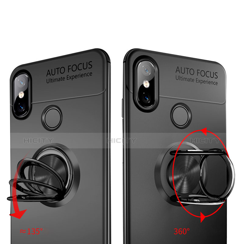 Funda Silicona Ultrafina Goma con Anillo de dedo Soporte para Xiaomi Mi 8 Negro