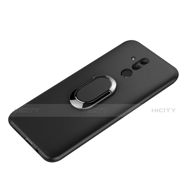 Funda Silicona Ultrafina Goma con Magnetico Anillo de dedo Soporte A02 para Huawei Mate 20 Lite Negro