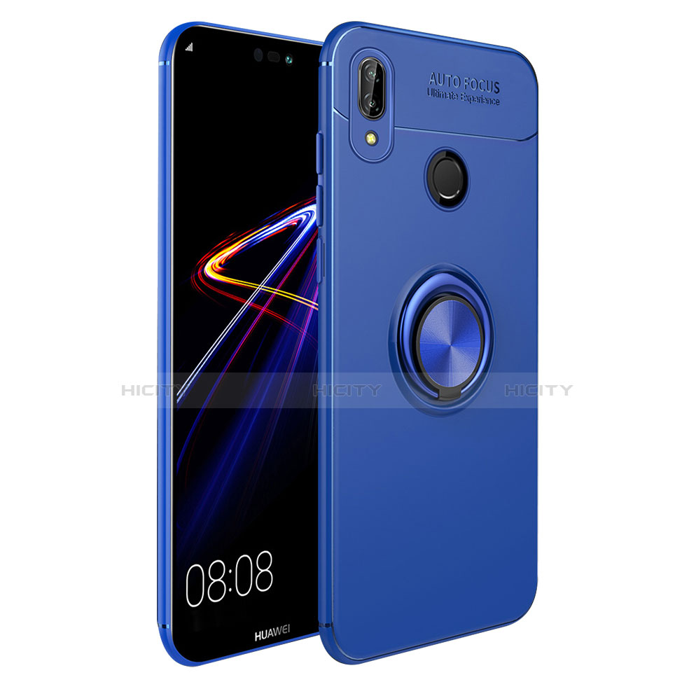 Funda Silicona Ultrafina Goma con Magnetico Anillo de dedo Soporte A02 para Huawei P Smart+ Plus Azul