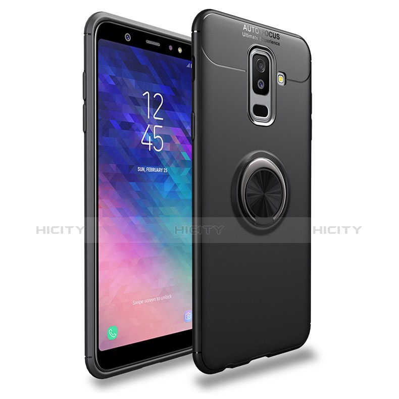 Funda Silicona Ultrafina Goma con Magnetico Anillo de dedo Soporte A03 para Samsung Galaxy A6 Plus Negro