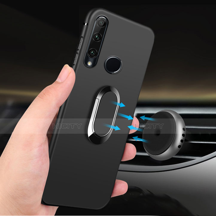 Funda Silicona Ultrafina Goma con Magnetico Anillo de dedo Soporte para Huawei Honor 20E Negro