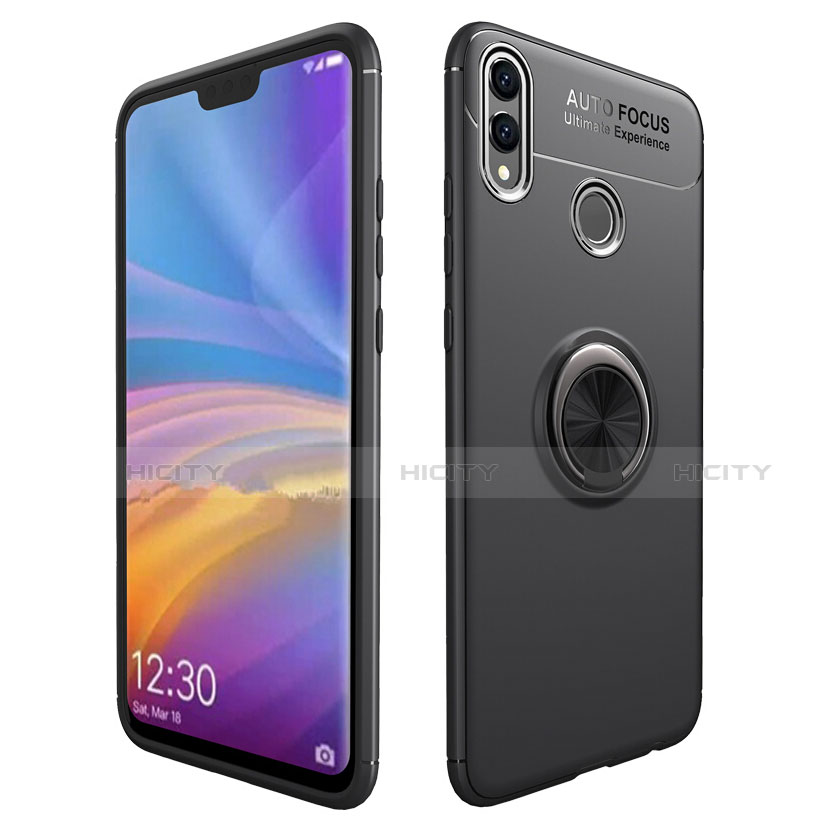 Funda Silicona Ultrafina Goma con Magnetico Anillo de dedo Soporte para Huawei Honor V10 Lite Negro