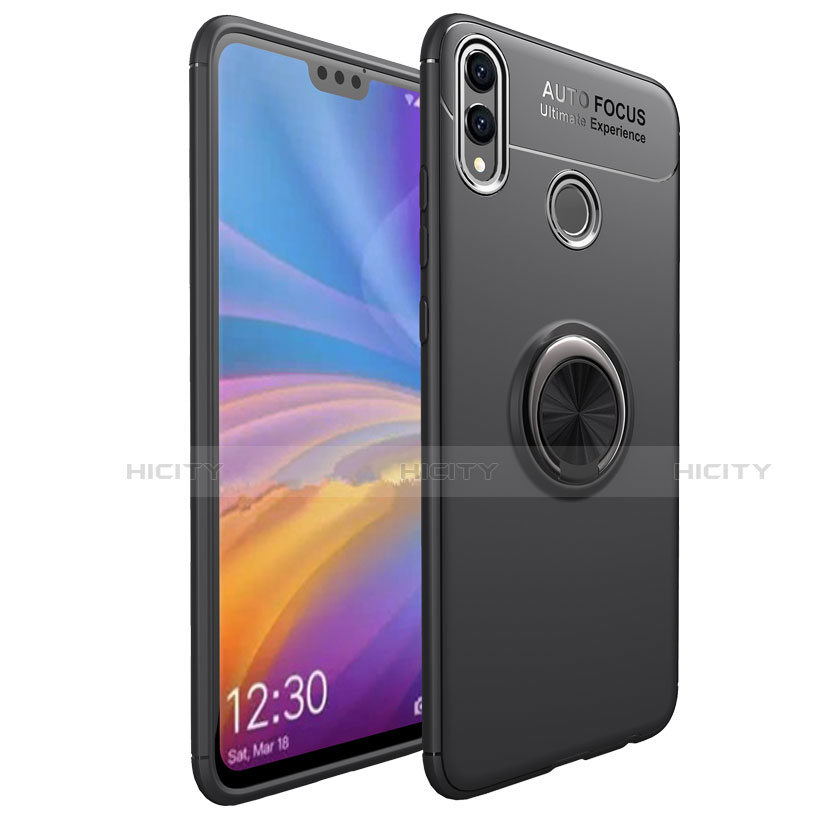 Funda Silicona Ultrafina Goma con Magnetico Anillo de dedo Soporte para Huawei Honor V10 Lite Negro