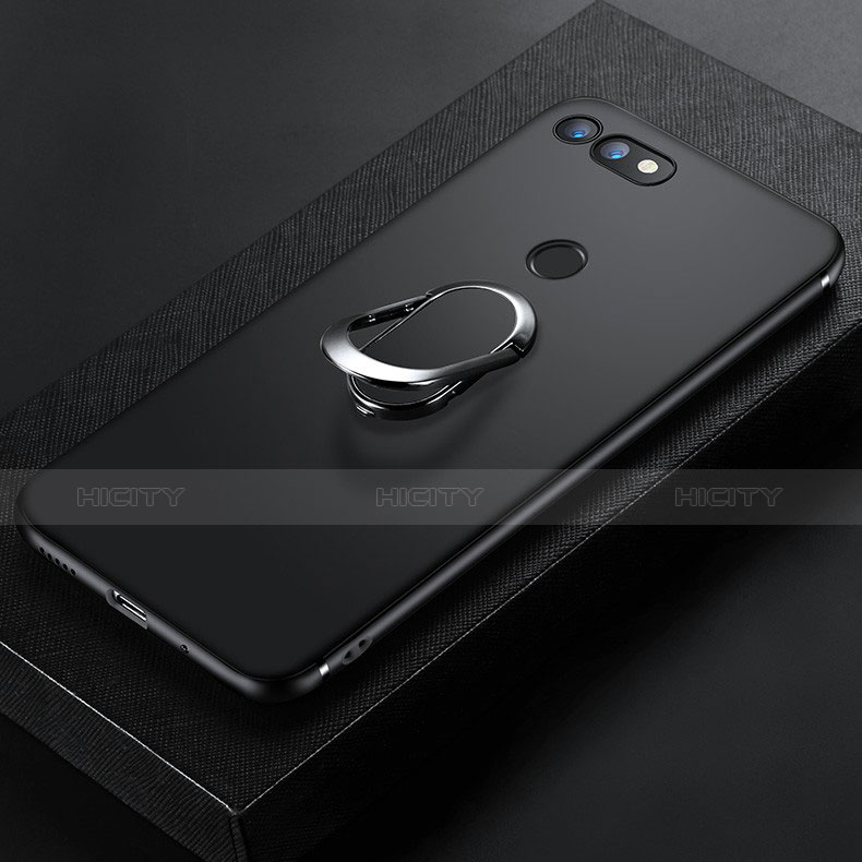 Funda Silicona Ultrafina Goma con Magnetico Anillo de dedo Soporte para Huawei Honor V20 Negro