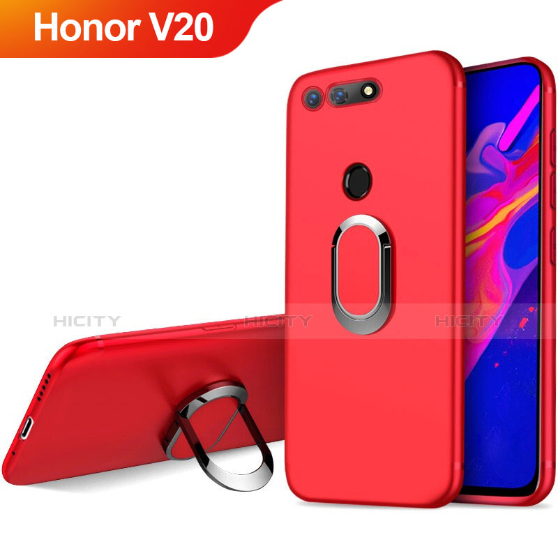 Funda Silicona Ultrafina Goma con Magnetico Anillo de dedo Soporte para Huawei Honor View 20 Rojo