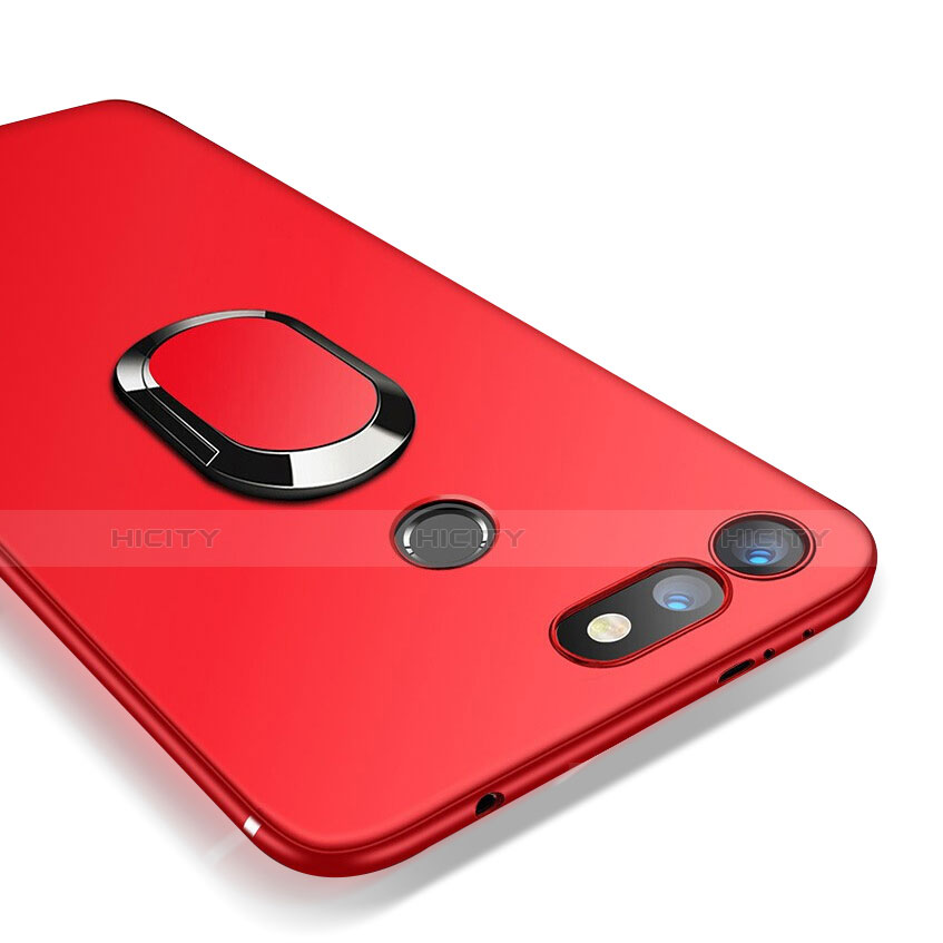 Funda Silicona Ultrafina Goma con Magnetico Anillo de dedo Soporte para Huawei Honor View 20 Rojo