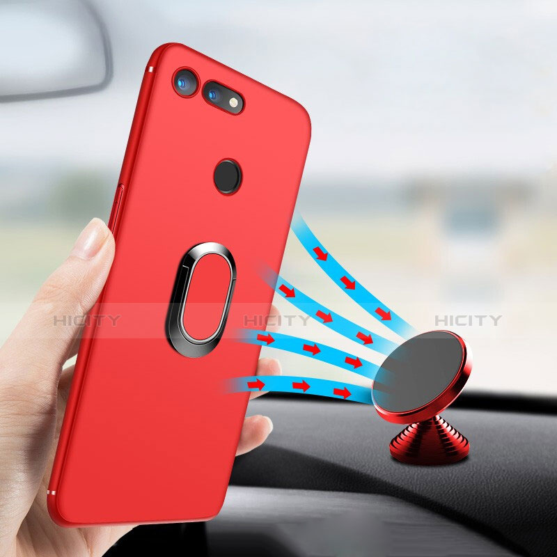 Funda Silicona Ultrafina Goma con Magnetico Anillo de dedo Soporte para Huawei Honor View 20 Rojo