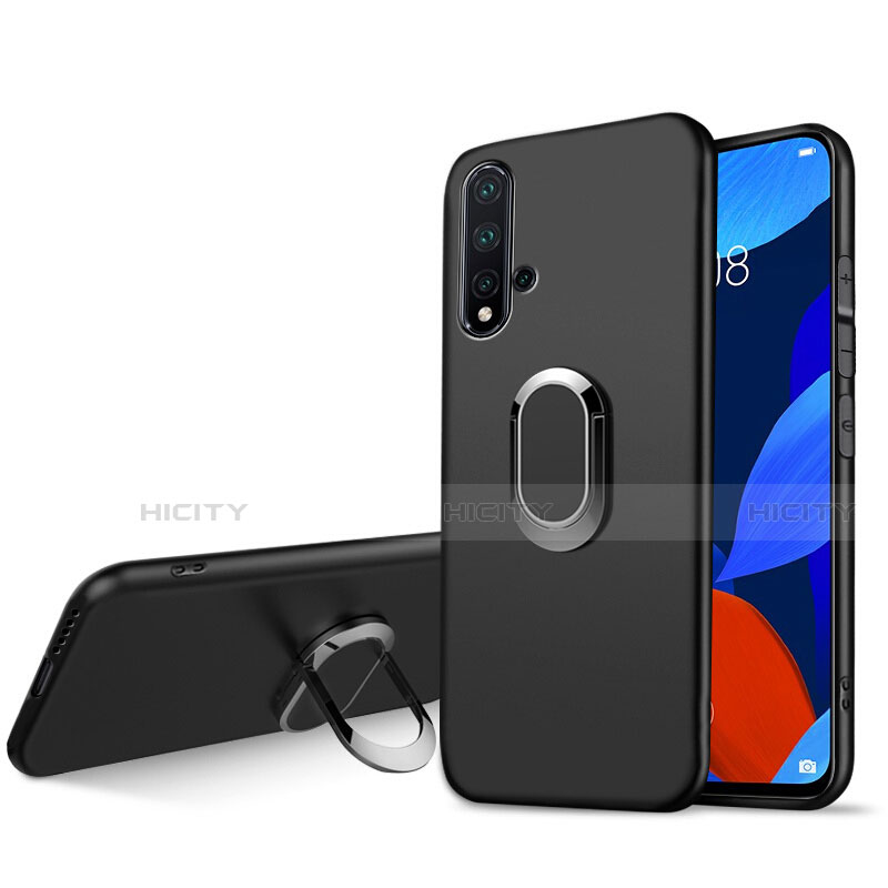 Funda Silicona Ultrafina Goma con Magnetico Anillo de dedo Soporte para Huawei Nova 5 Pro Negro