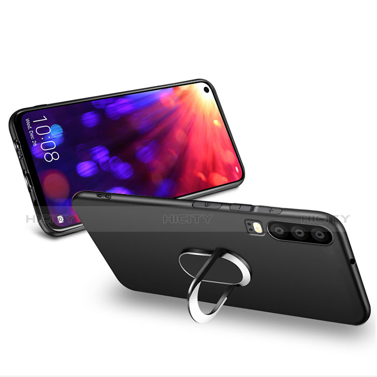 Funda Silicona Ultrafina Goma con Magnetico Anillo de dedo Soporte para Huawei P30 Negro