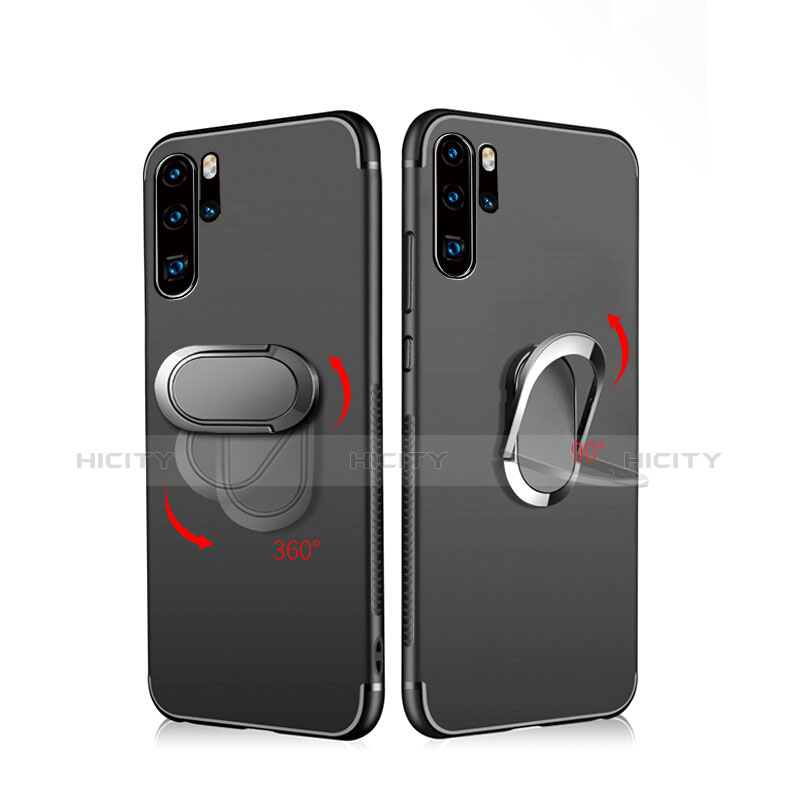 Funda Silicona Ultrafina Goma con Magnetico Anillo de dedo Soporte para Huawei P30 Pro New Edition Negro