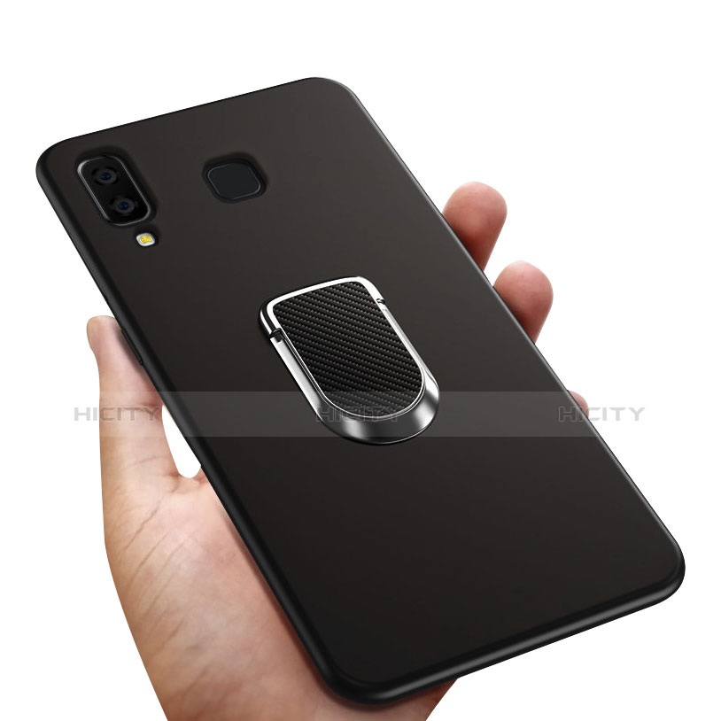 Funda Silicona Ultrafina Goma con Magnetico Anillo de dedo Soporte para Samsung Galaxy A8 Star Negro