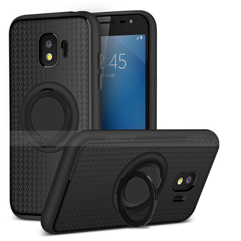 Funda Silicona Ultrafina Goma con Magnetico Anillo de dedo Soporte para Samsung Galaxy Grand Prime Pro (2018) Negro