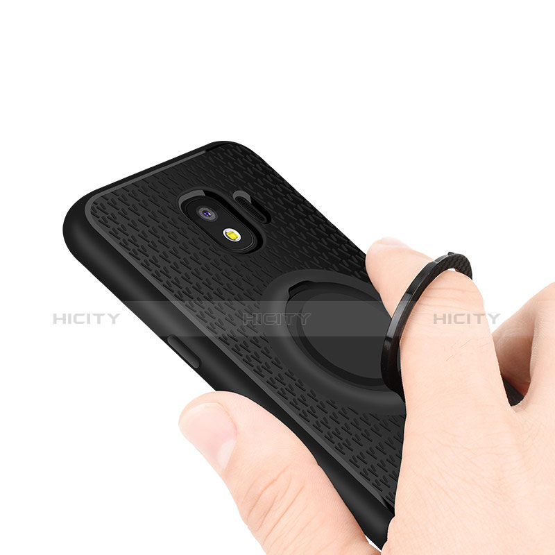 Funda Silicona Ultrafina Goma con Magnetico Anillo de dedo Soporte para Samsung Galaxy Grand Prime Pro (2018) Negro