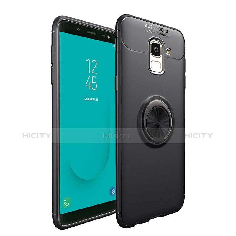 Funda Silicona Ultrafina Goma con Magnetico Anillo de dedo Soporte para Samsung Galaxy J6 (2018) J600F Negro