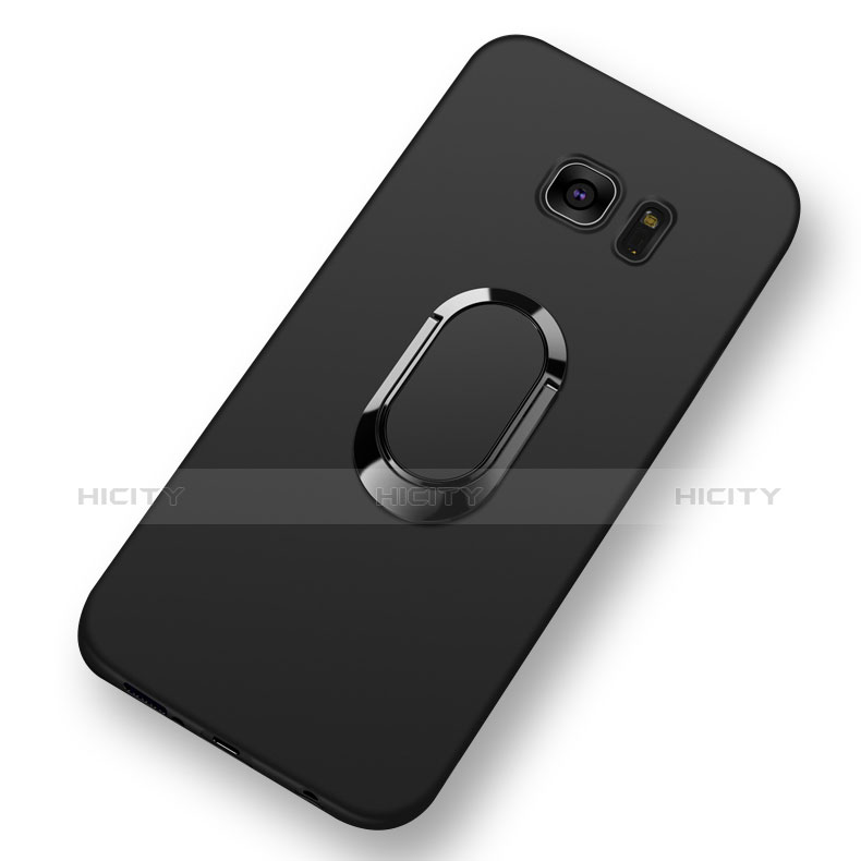 Funda Silicona Ultrafina Goma con Magnetico Anillo de dedo Soporte para Samsung Galaxy S7 Edge G935F Negro