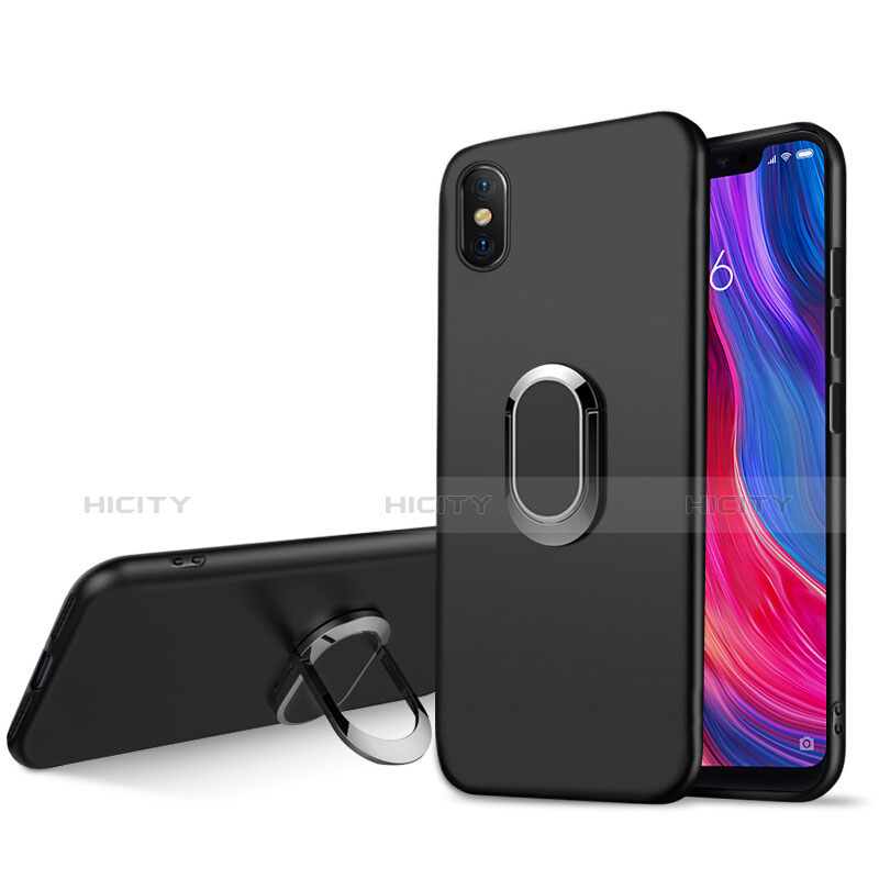 Funda Silicona Ultrafina Goma con Magnetico Anillo de dedo Soporte para Xiaomi Mi 8 Screen Fingerprint Edition Negro