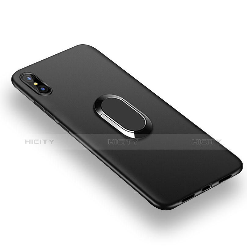 Funda Silicona Ultrafina Goma con Magnetico Anillo de dedo Soporte para Xiaomi Mi 8 Screen Fingerprint Edition Negro