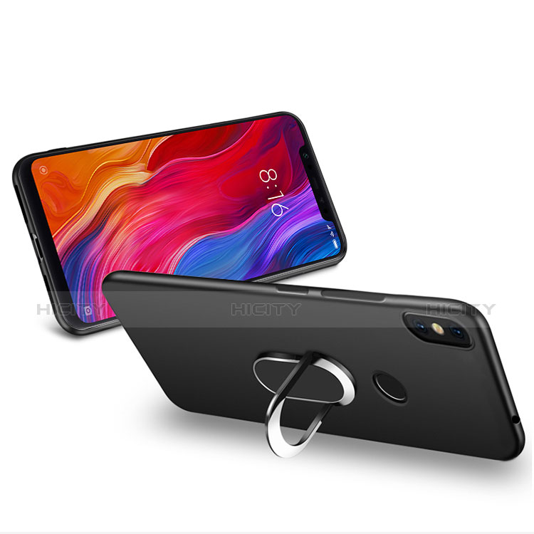 Funda Silicona Ultrafina Goma con Magnetico Anillo de dedo Soporte para Xiaomi Mi 8 Screen Fingerprint Edition Negro