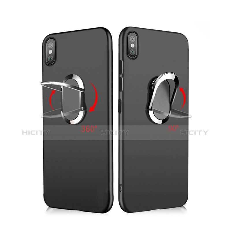 Funda Silicona Ultrafina Goma con Magnetico Anillo de dedo Soporte para Xiaomi Mi 8 Screen Fingerprint Edition Negro