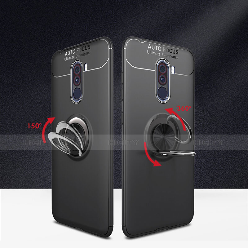 Funda Silicona Ultrafina Goma con Magnetico Anillo de dedo Soporte para Xiaomi Pocophone F1 Negro