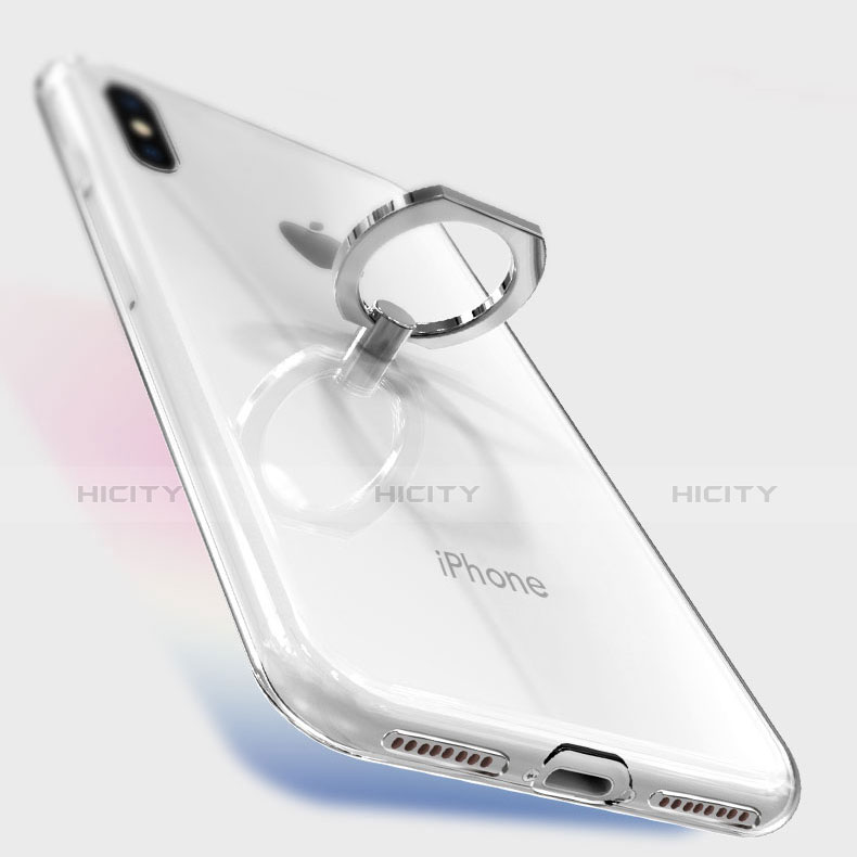 Funda Silicona Ultrafina Transparente con Anillo de dedo Soporte para Apple iPhone X Claro