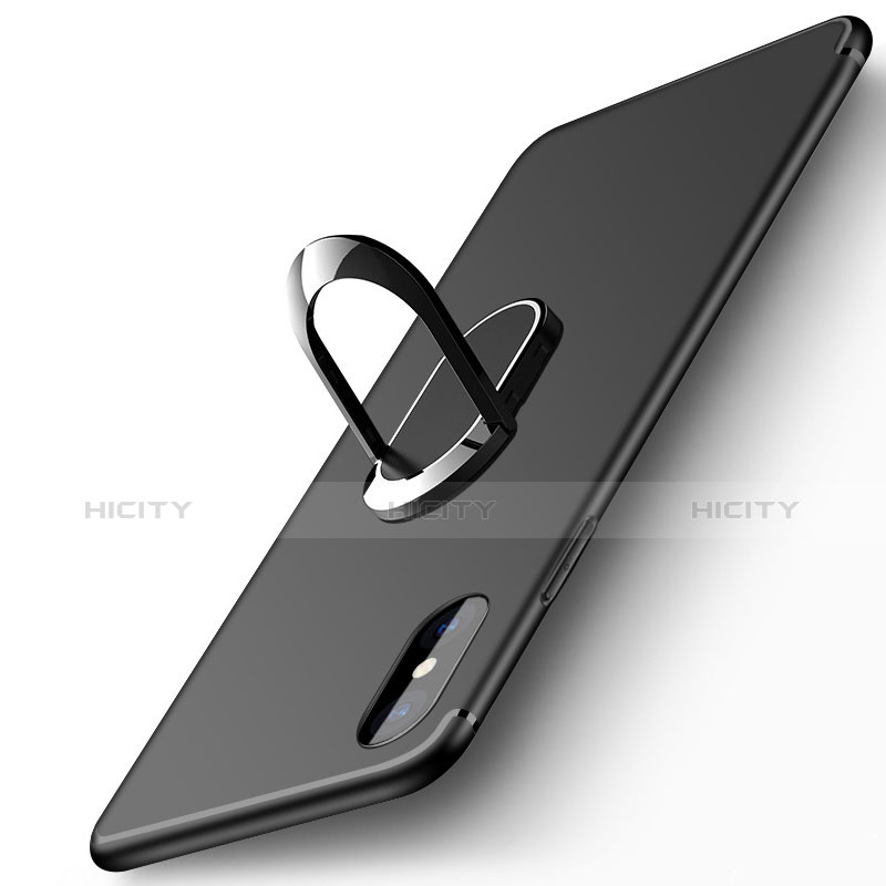 Funda Silicona Ultrafina Transparente con Anillo de dedo Soporte para Apple iPhone X Negro