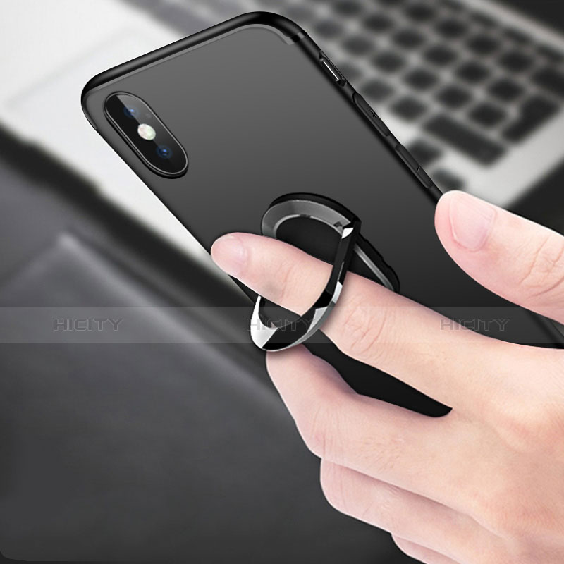 Funda Silicona Ultrafina Transparente con Anillo de dedo Soporte para Apple iPhone X Negro