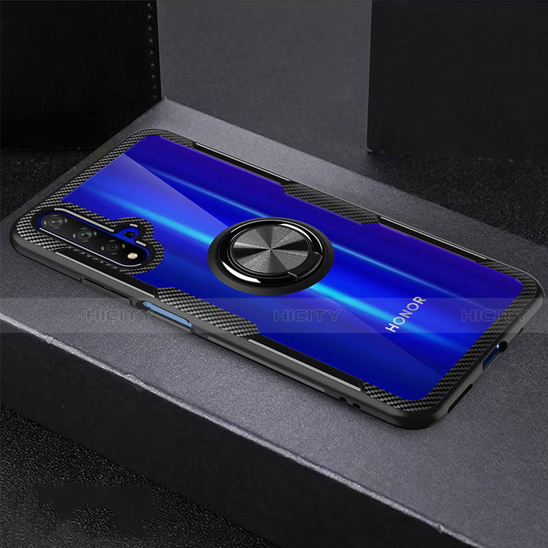 Funda Silicona Ultrafina Transparente con Anillo de dedo Soporte para Huawei Honor 20S Negro