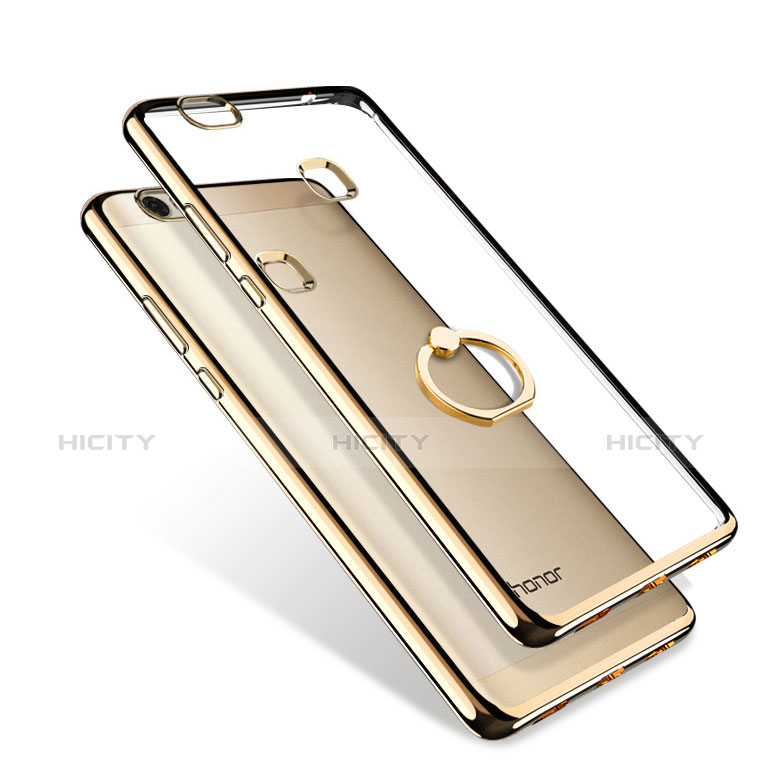 Funda Silicona Ultrafina Transparente con Anillo de dedo Soporte para Huawei Honor V8 Max Oro