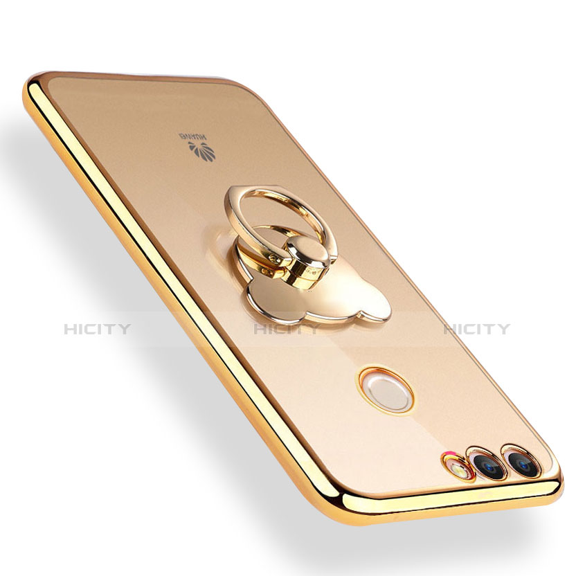 Funda Silicona Ultrafina Transparente con Anillo de dedo Soporte para Huawei Y9 (2018) Oro