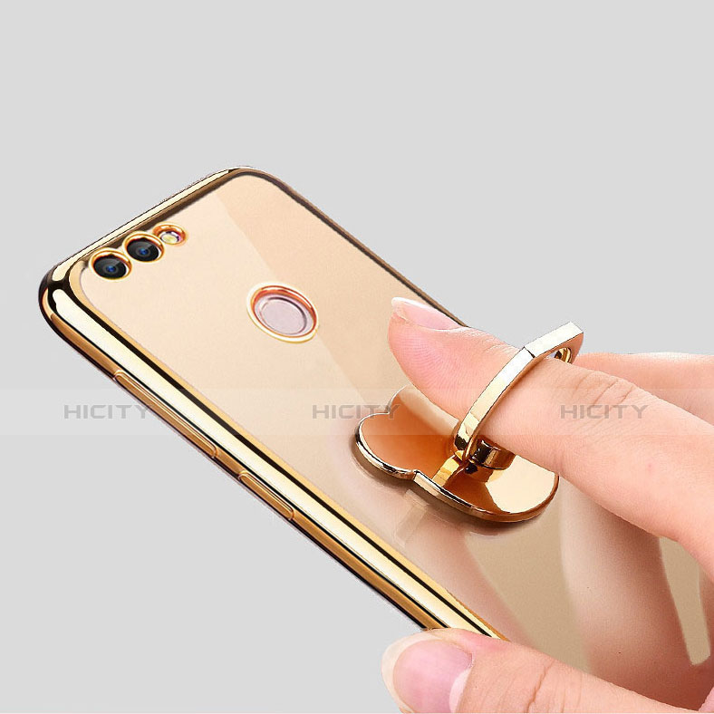 Funda Silicona Ultrafina Transparente con Anillo de dedo Soporte para Huawei Y9 (2018) Oro