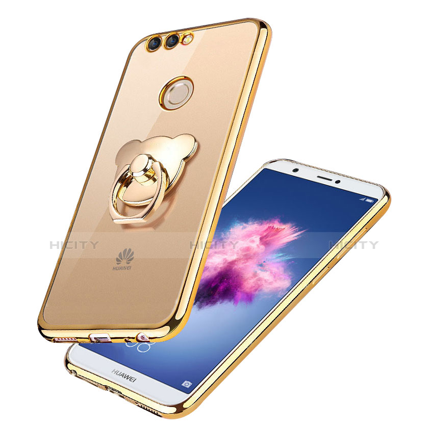 Funda Silicona Ultrafina Transparente con Anillo de dedo Soporte para Huawei Y9 (2018) Oro