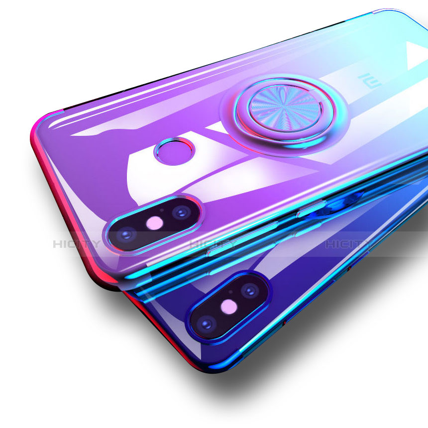 Funda Silicona Ultrafina Transparente con Anillo de dedo Soporte para Xiaomi Mi 8 Azul