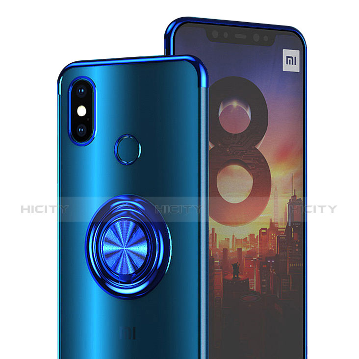 Funda Silicona Ultrafina Transparente con Anillo de dedo Soporte para Xiaomi Mi 8 Azul