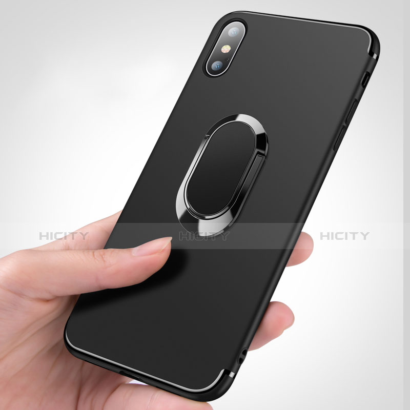 Funda Silicona Ultrafina Transparente con Anillo de dedo Soporte R01 para Apple iPhone X Negro