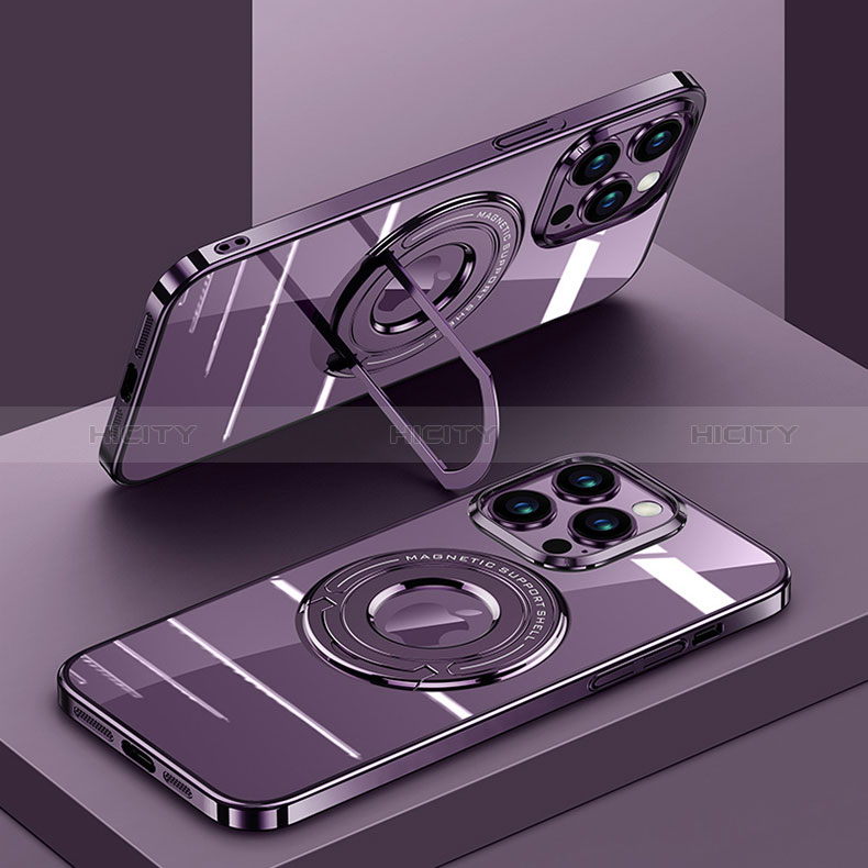 Funda Silicona Ultrafina Transparente con Mag-Safe Magnetic AC1 para Apple iPhone 13 Pro Max Morado