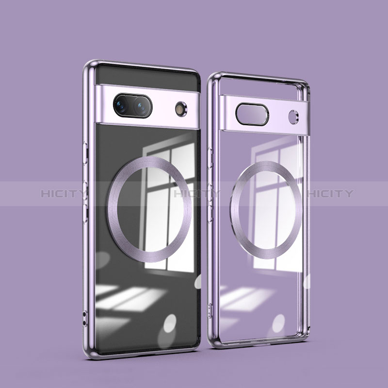 Funda Silicona Ultrafina Transparente con Mag-Safe Magnetic AN1 para Google Pixel 7a 5G Purpura Claro