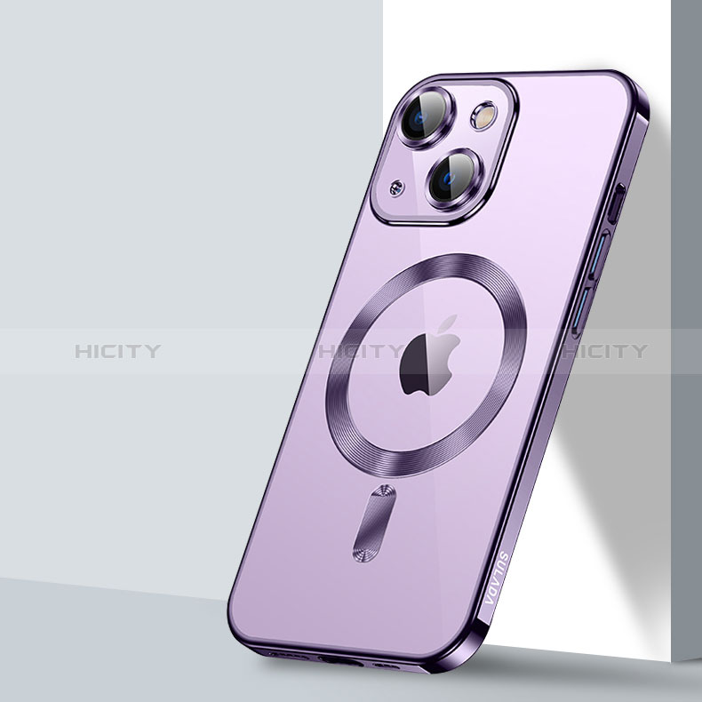 Funda Silicona Ultrafina Transparente con Mag-Safe Magnetic LD2 para Apple iPhone 15 Morado