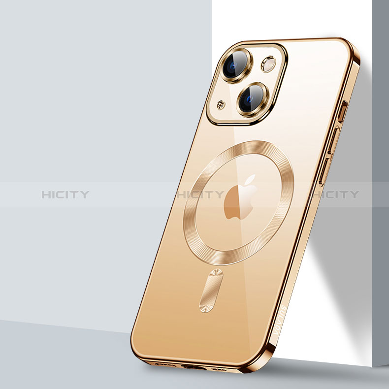 Funda Silicona Ultrafina Transparente con Mag-Safe Magnetic LD2 para Apple iPhone 15 Plus Oro