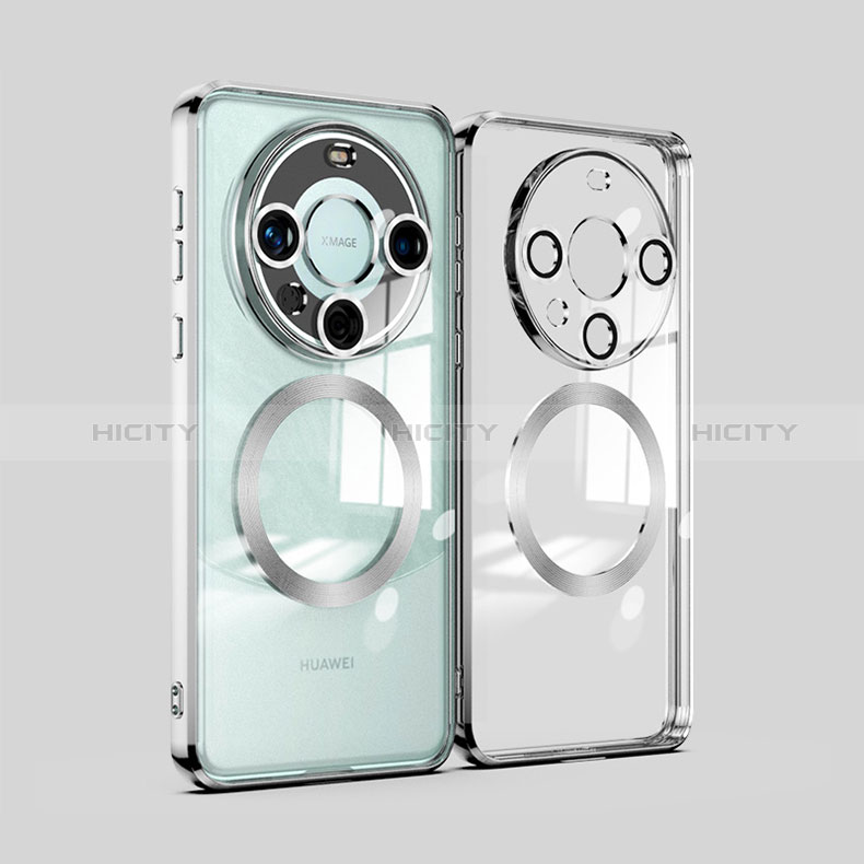 Funda Silicona Ultrafina Transparente con Mag-Safe Magnetic P01 para Huawei Mate 60 Pro+ Plus Plata