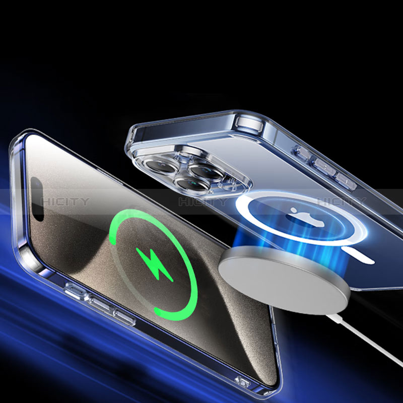 Funda Silicona Ultrafina Transparente con Mag-Safe Magnetic y Protector de Pantalla para Apple iPhone 15 Pro Claro